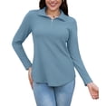 thumbnail image 6 of Uvplove Womens Tops Dressy Casual Fall Long Sleeve V Neck Shirts Waffle Zipper Collar Polo Shirts Blouses Blue-XL, 6 of 7