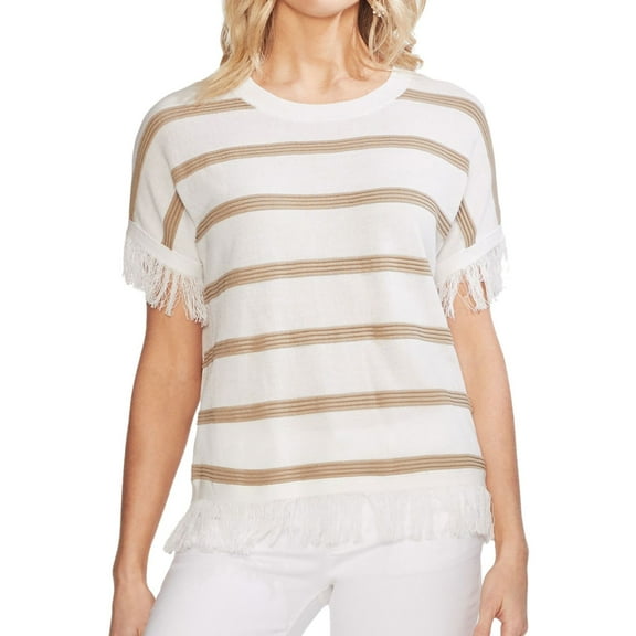 Vince Camuto Womens Textured Stripe Pullover Sweater, White, Small
