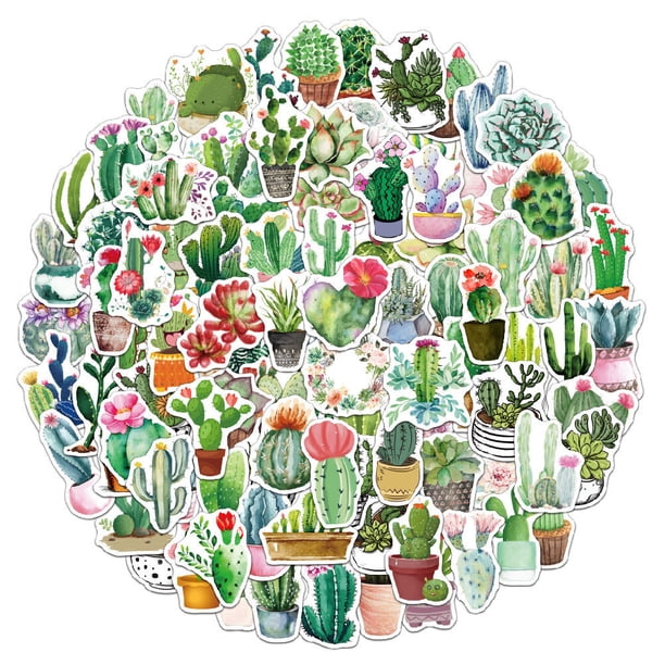 Paquete de 105 pegatinas de plantas verdes de vinilo impermeables para portátil, monopatín, hidrofrasco, para ordenador, teléfono, álbumes de recortes, pegatinas para niños, adolescentes y adultos. JAMW Sencillez