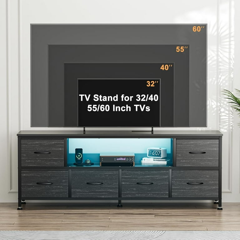 TV Stand Dresser with Power Outlets and LED Lights, 6 Drawer Console for 60  Inch TV, Dresser for Bedroom, Closet, Hallway