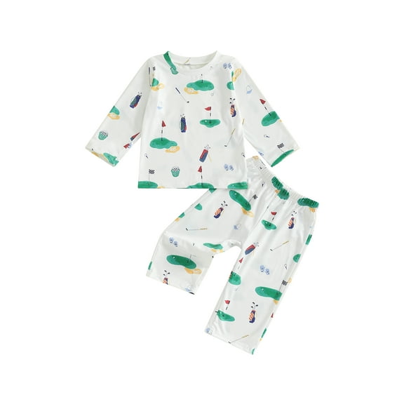 BemeyourBBs Boy Fall Outfits Golf Elements Print Long Sleeve Pullover Pants