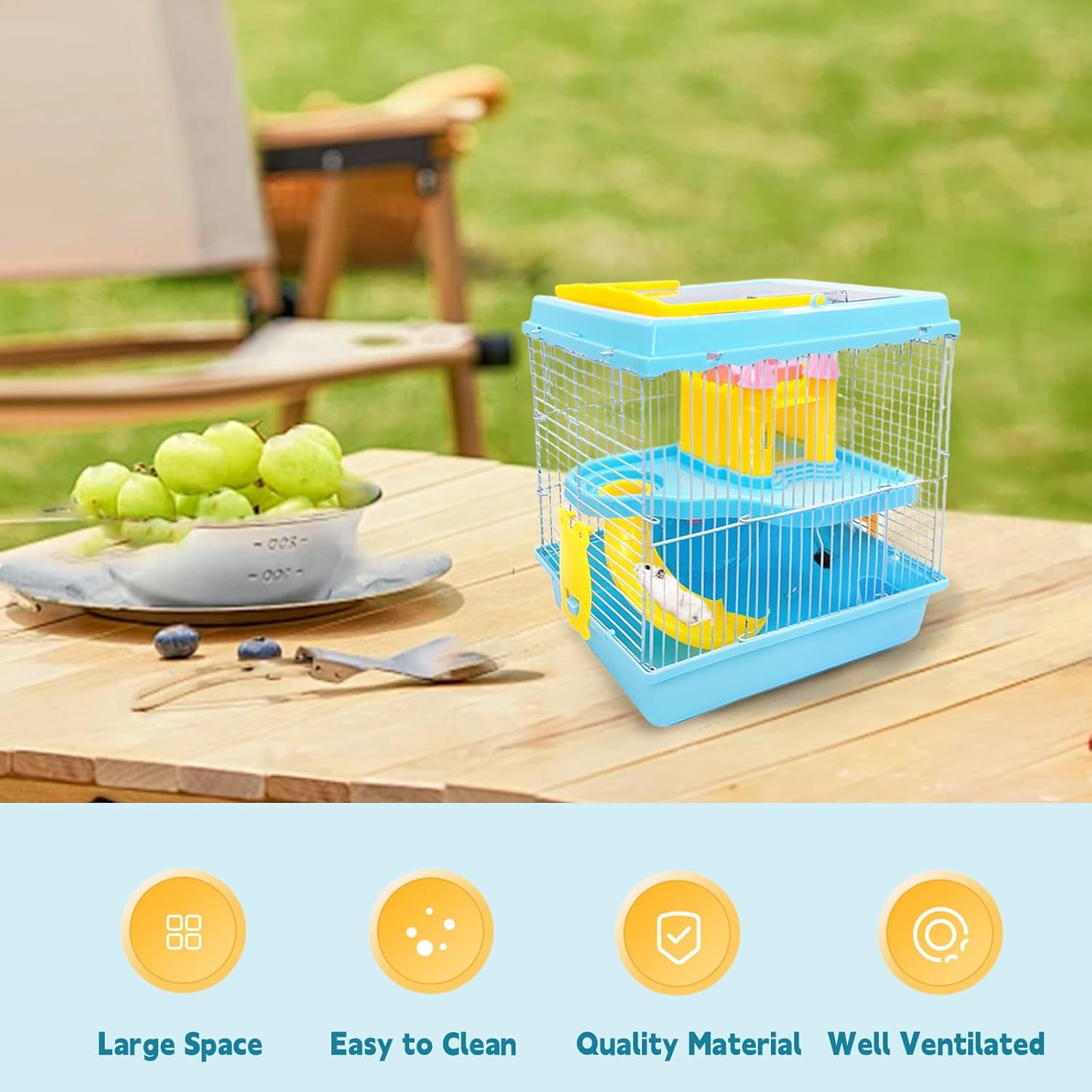 Portable Hamster Travel Carrier Cage with Water Bottle, Breathable Dwarf Hamster Carry Case for Outdoor Travel, Small Animal House for Gerbil Mice