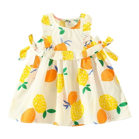 

Rovga Toddler Girl Dress Clothes Sleeveless Bowknot Fruits Prints Ruffles Princess Dresss Dance Party Dresses Clothes