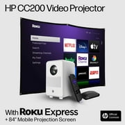HP CC200 FHD LCD LED Projector with Roku Express Streaming Player and 84" Mobile Projection Screen