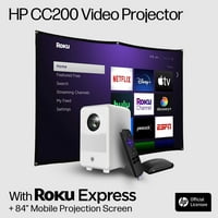 HP CC200 FHD LCD LED Projector w/Roku Express and 84-in Screen