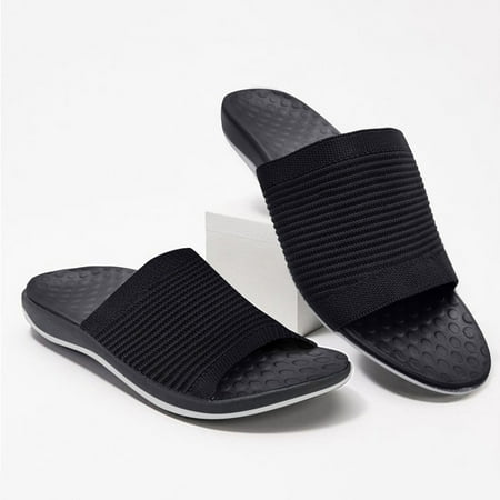 

BRISEZZS Women s Slide Sandals- Casual Open Toe Fashion Breathable New Style Summer Flat Slide Sandals #521 Black-41