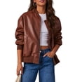thumbnail image 3 of Women Oversized Leather Jackets Faux Suede Fall Fashion Motorcycle Coats Winter Outfits Clothes Y2k Tops Brown M, 3 of 9