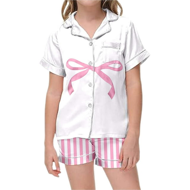 Ensemble de Pyjama à Rayures pour Filles, Haut Doux à Manches Courtes et Shorts, Tenue de Nuit Confortable pour Tout-Petits et Enfants
