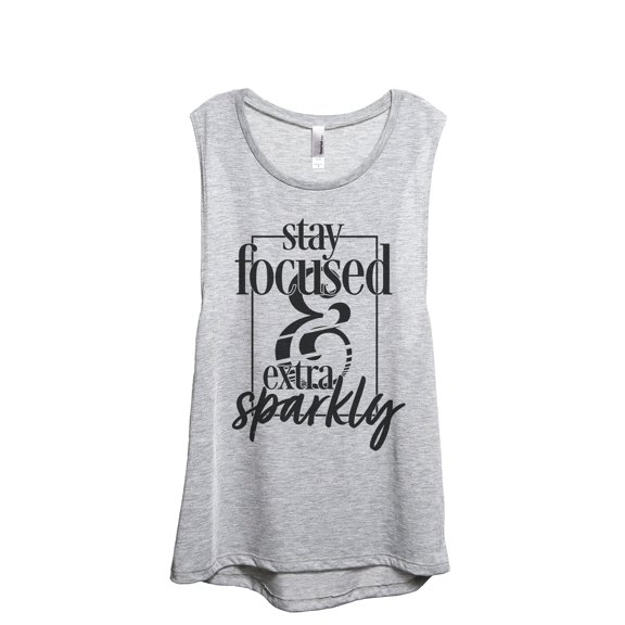 Stay Focused And Extra Sparkly Women's Fashion Sleeveless Muscle Workout Yoga Tank Top Sport Grey Large