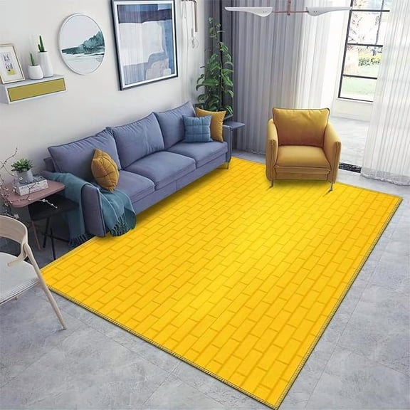 Yellow Rectangular Pattern Area Rug, Imitation Floor Tiles Indoor Non Slip Print Rugs, Machine Washable Breathable Durable Carpet for Room Sofa Living Room Home Decor 3 x 4ft