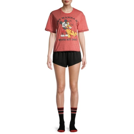 Disney Mickey Mouse Women's and Women's Plus Licensed Pajama Set, 3-Piece