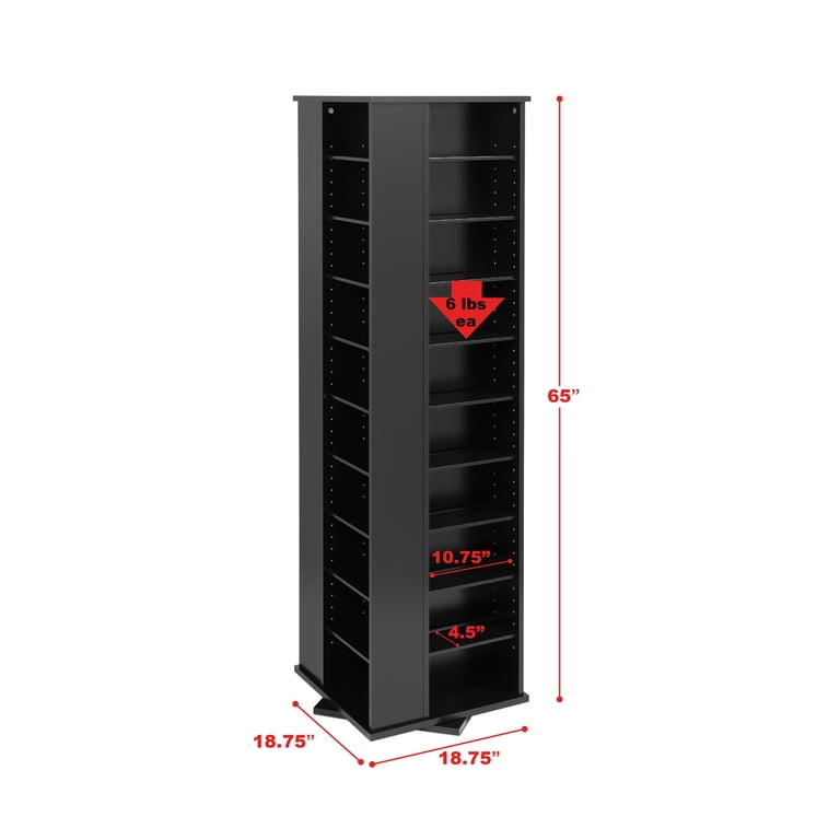 Large 4-Sided Spinning Tower, Black - DVD & CD Rotating Storage