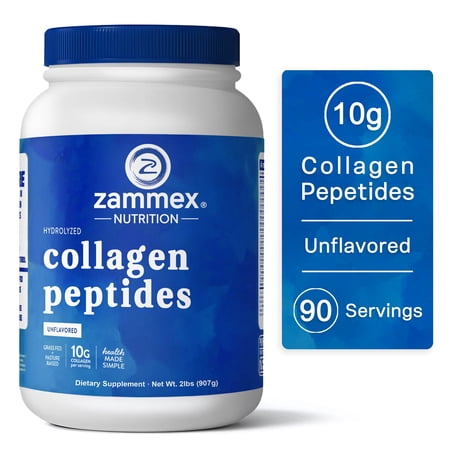 Zammex Hydrolyzed Collagen Peptides, 2lbs, Unflavored Grass-Fed Protein for Hair, Skin & Joints, Keto Paleo Non-GMO