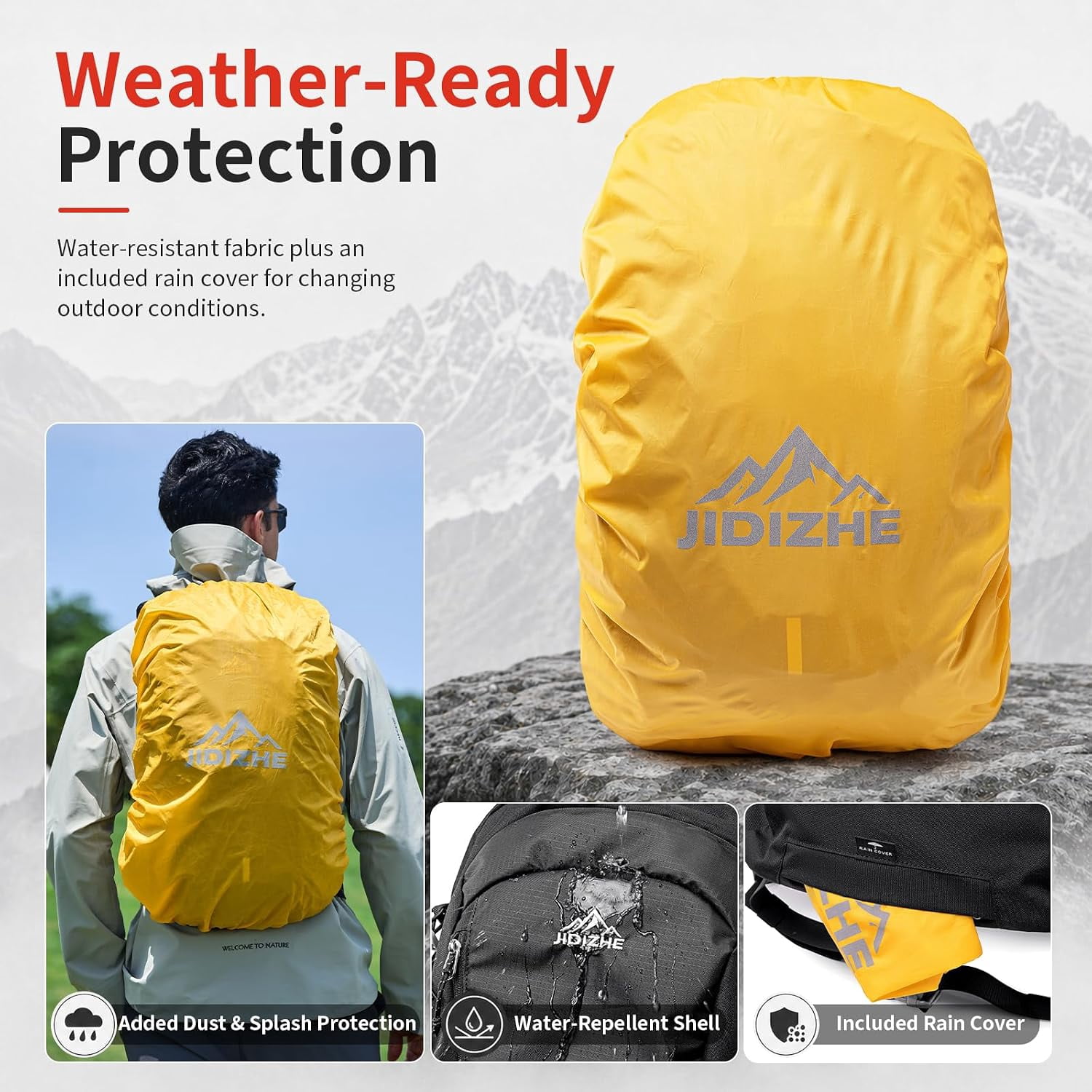 JIDIZHE 35L Hiking Backpack, Water Resistant Daypack with Rain Cover, Lightweight Design, Adjustable Chest Strap & Breathable Back Pad, Unisex for Hiking, Camping & Travel,Blue