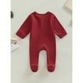 thumbnail image 4 of Arvbitana Infant Baby Girls Boys Solid Color Jumpsuits Round Neck Long Sleeve Oblique Zipper Playsuit Autumn Casual Loose Footies Romper for Newborn 0-18M, 4 of 8