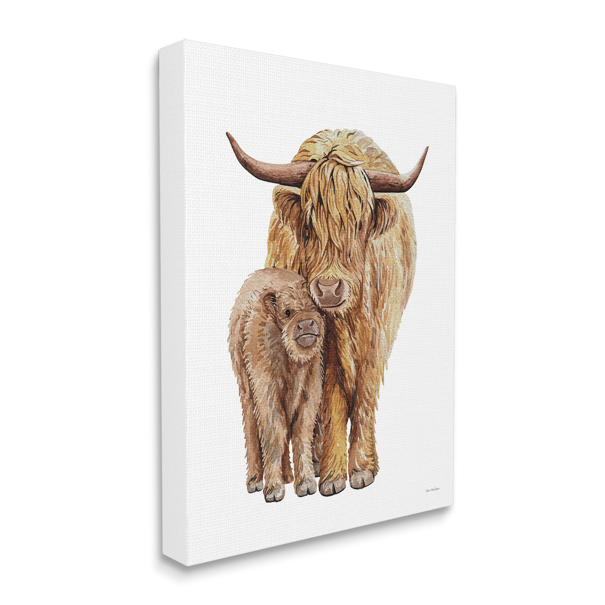 Stupell Industries Minimal Cattle & Calf Animals & Insects Painting Gallery Wrapped Canvas Art Print Wall Art, 16 x 20