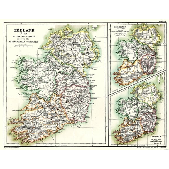 Historic Map - Ireland 12th Century - Poole 1902 - Vintage Wall Art