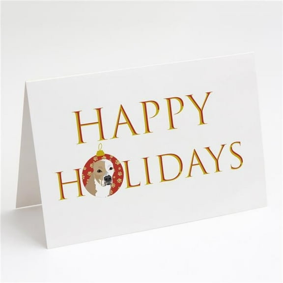 Pit Bull Fawn #4 Happy Holidays Greeting Cards and Envelopes Pack of 8 7 in x 5 in