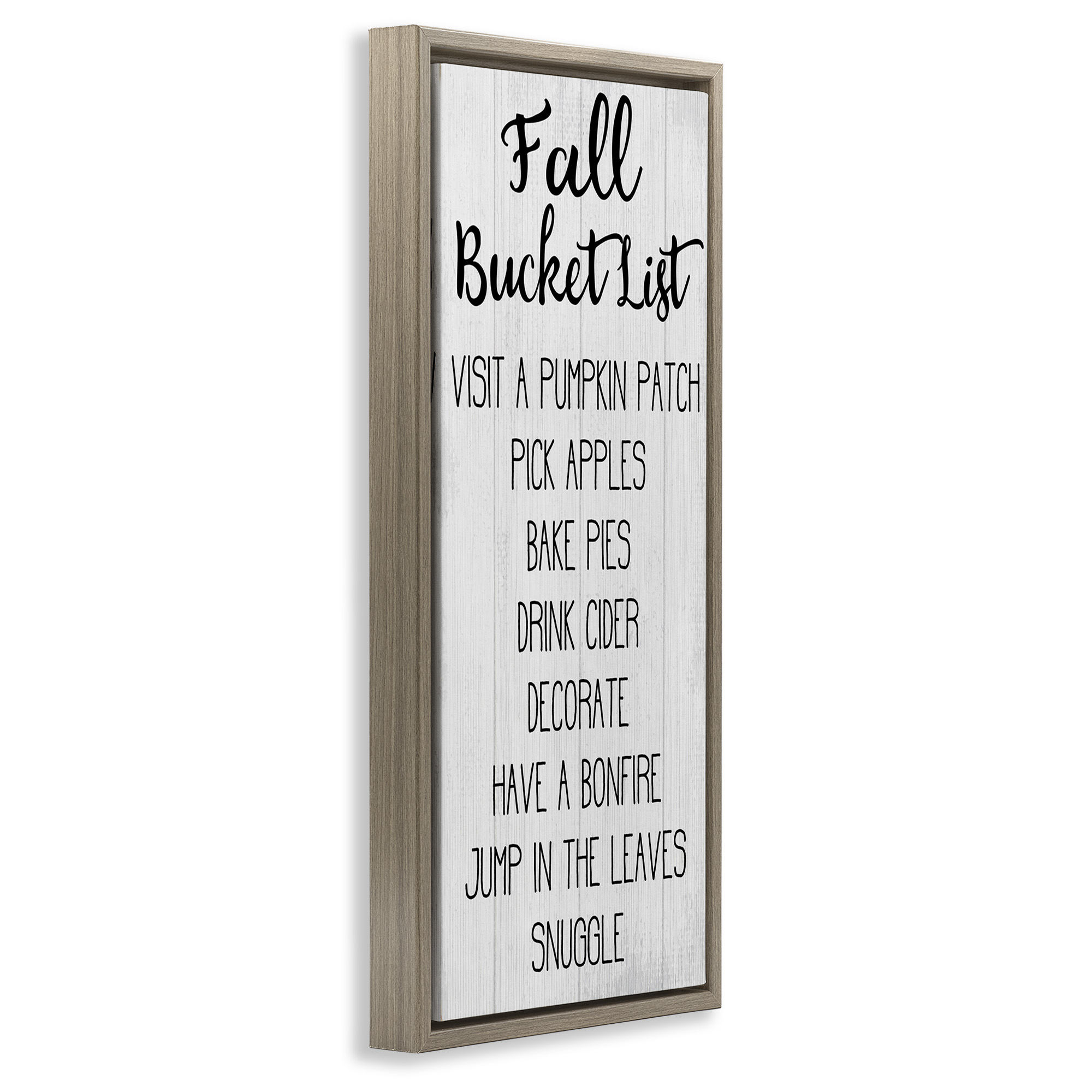 Stupell Industries Fall Bucket Goals Sign Typography Painting Brown Floater Framed Canvas Art Print Wall Art, 15 x 31