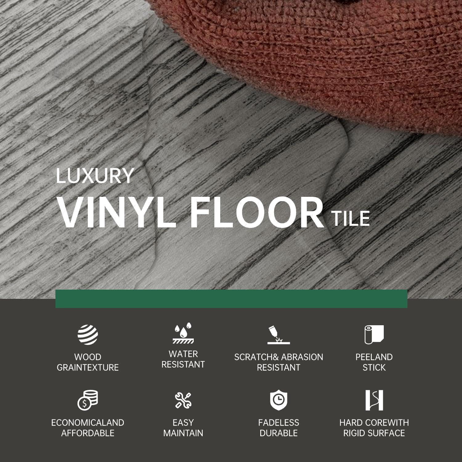 Peel And Stick Vinyl Flooring 36 Pack 54 Sq.ft  Waterproof For Office Living Room Bathroom Kitchen - Design Easy To Install Floor Light Gray