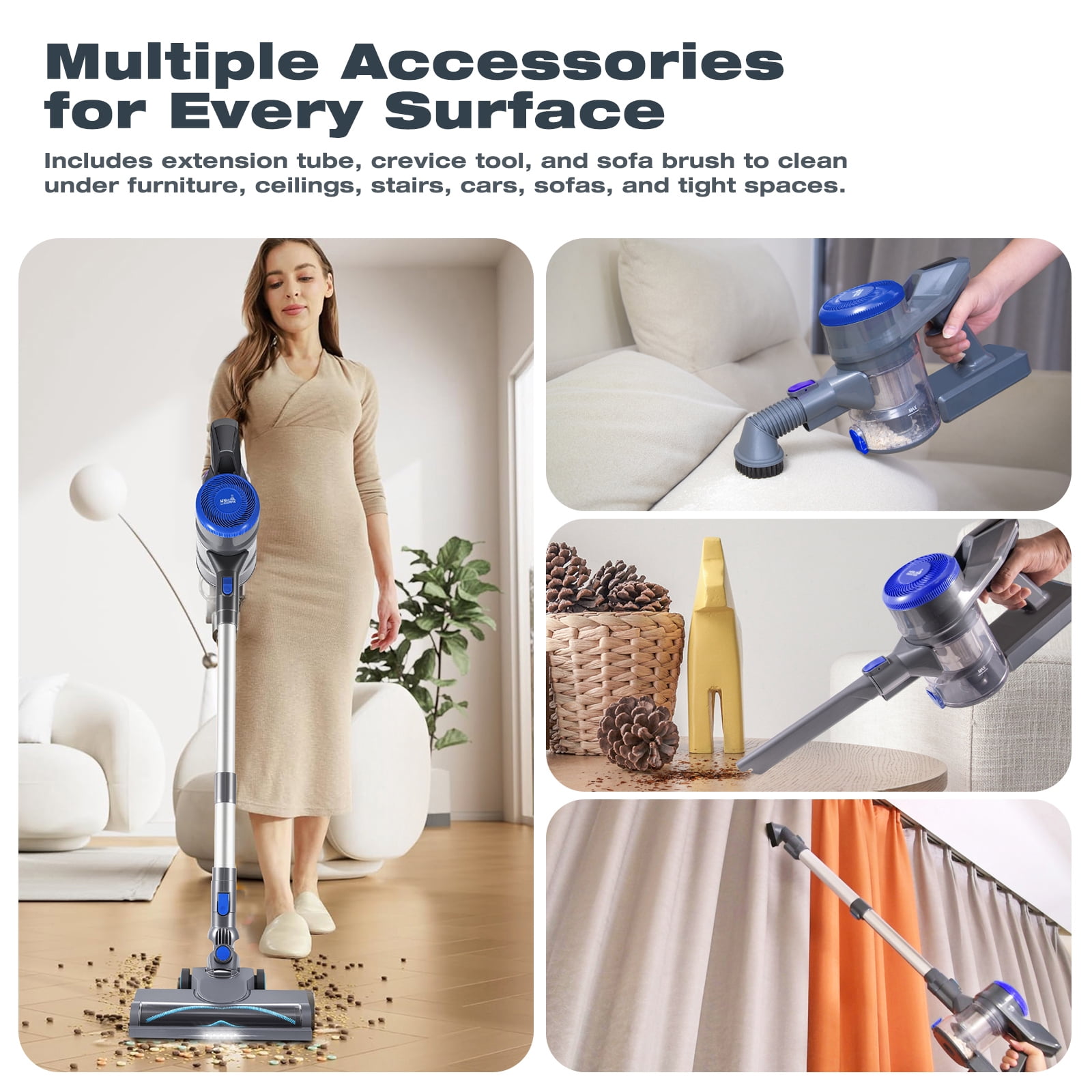 CareVac Cordless Stick Vacuum Cleaner Lightweight for Carpet Hard Floor Pet Hair Led Display