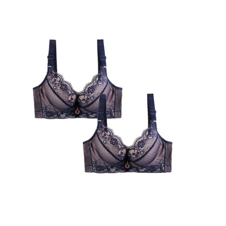HCURIBAD Clearance! Bras for Women  Pack of 2 Sports Bra Women s Breathable Plus Size Lace Bra Womens Bras Sexy Push up Bra  Wireless Bras for Women  Bra Pack 2Pcs Underwear Blue 6XL