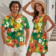 thumbnail image 3 of Uorisanigo Hawaii Flowers Matching Couple Outfits Men's Short Sleeve Shirt Button Up Shirt Blouse Workwear and Summer Dresses for Women Crewneck Sleeveless Hawaiian Vacation Sundress, 3 of 8
