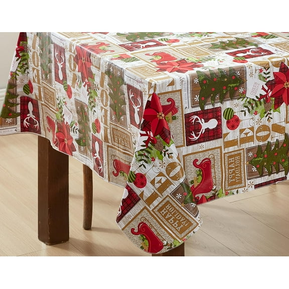 Newbridge Holiday Red and Black Buffalo Plaid Christmas Print Vinyl Flannel Backed Tablecloth , Country Rustic Red Black Cottage Check Xmas Wipe Clean Tablecloth, 52” x 52” Square