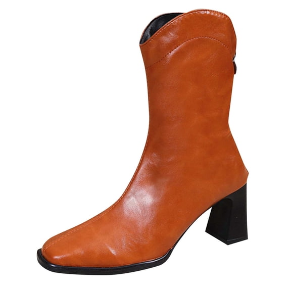 Wensltd Women's Chunky Heel Booties Casual Comfortable Short Boots Side Zipper Fall Shoes