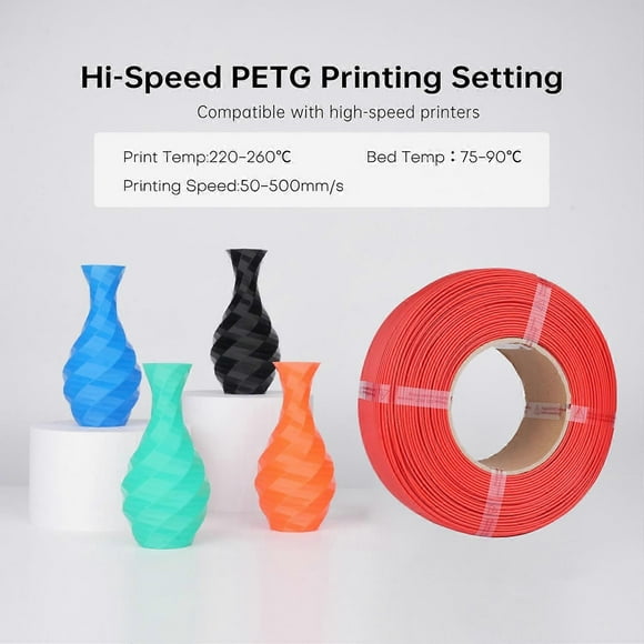 PETG Filament 1.75mm 3D Printer Filament 1kg(2.2lbs) Higher Toughness High Speed 500mm/s 3D Printing