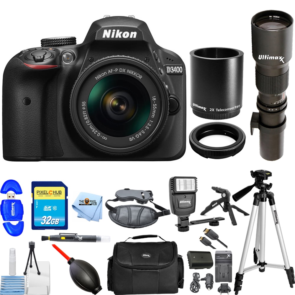 Nikon D3400 DSLR Camera with 1855mm & 500/1000mm Lenses PRO BUNDLE