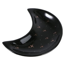 Soimiss 1Pc Black Ceramic Jewelry Storage Tray Moon Shaped Plate Practical Organizer for Desktop