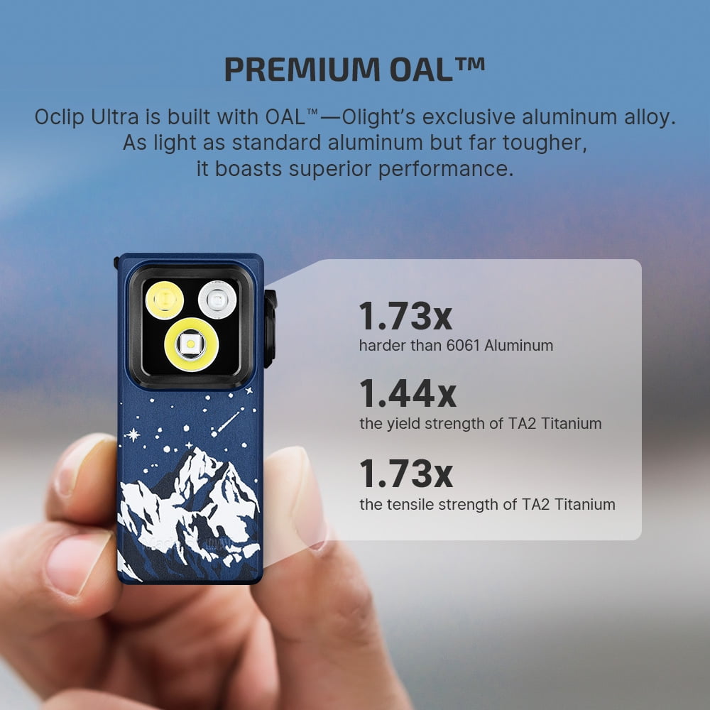 OLIGHT Oclip Ultra EDC Flashlight Clip-on Light, 530 Lumens Rechargeable with Type-C Charging, Combines Floodlight, Spotlight and UV, Triple Magenetic Lights for Inspection and Work (Snowy Summit)