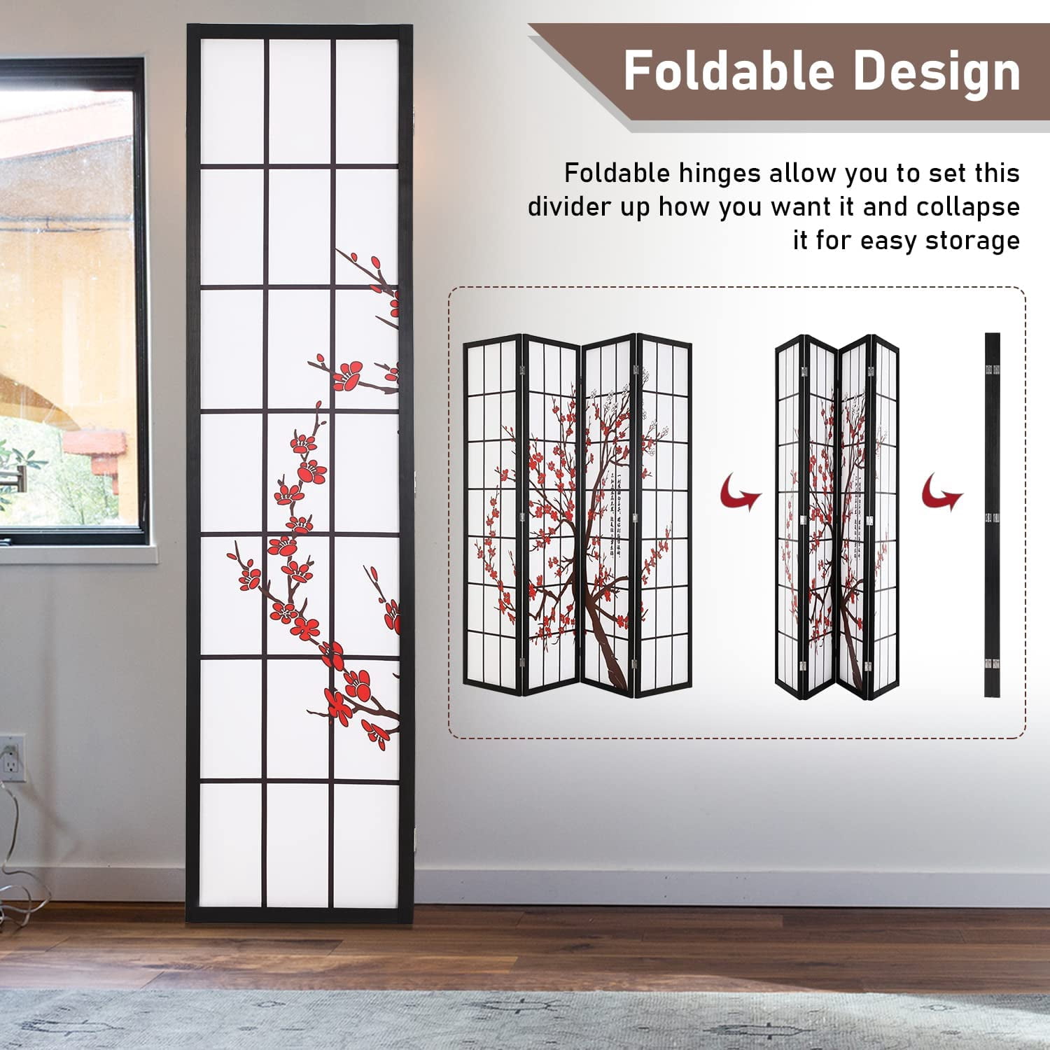 FDW Room Divider 6Ft Folding Privacy Divider 4 Panel,White