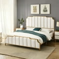 thumbnail image 5 of Queen Size Platform Bed Frame, Velvet Upholstered Bed with Gold Trim Headboard, 5 of 11