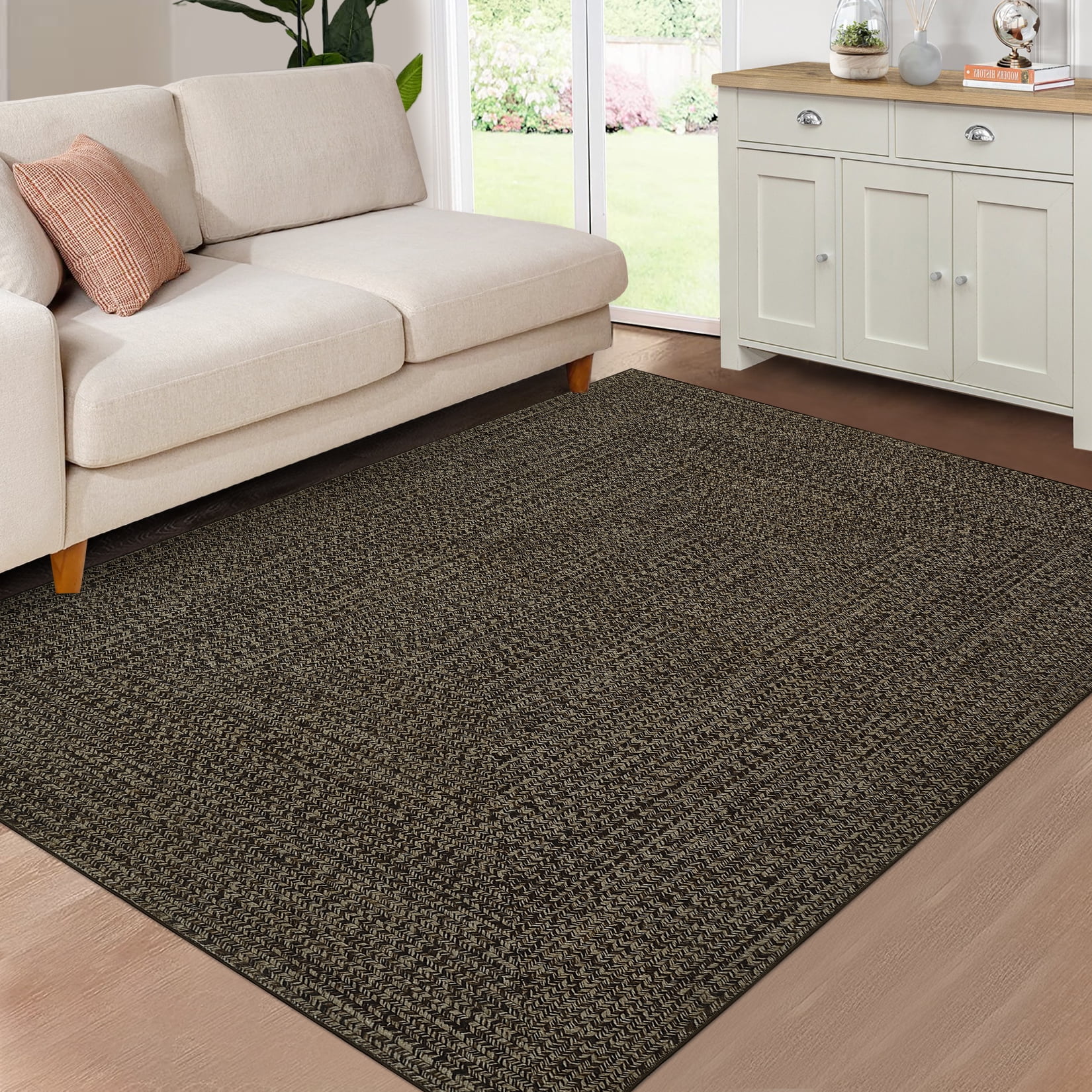COZONY 5*7ft Washable Runner Rug w/ TPR Backing, Soft Low-Pile Carpet for Kitchen & Bathroom,Brown