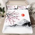 thumbnail image 2 of Homewish Japanese Ukiyoe Twin Sheet Sets,Rustic Cherry Blossom Twin Fitted Sheet,Pink White Gray Flat Sheet For Girl,Luxury Bedroom Decor,3pcs, 2 of 7