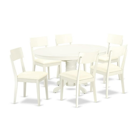 East West Furniture Avon 7-piece Wood Dining Set with Leather Seat in White