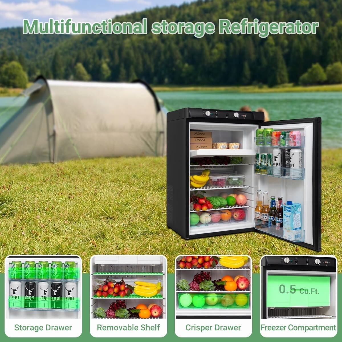 Smad LPG Gas Refrigerator 3.5 cu.ft Camper Motorhome RV Top Freezer Off Grid