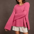 thumbnail image 2 of Essentials Women's Sweater Solid Long Flared Sleeve Side Slit Casual Crew Neck Knitted Fall Sweaters, 2 of 2