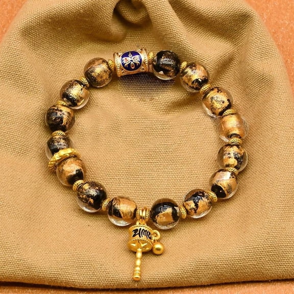 Five Wealth Gods Ceramic Bead Bracelet Gray Glass Buddhist Prayer Jewelry Fortune Amulet Elastic Wrist Accessory Spiritual Gift