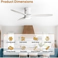thumbnail image 4 of Sofucor 52 inch Wood Low Profile White Ceiling Fans with Lights and Remote, Modern Flush Mount Quiet Ceiling Fan for Bedroom, Reversible DC Moto, 4 of 9
