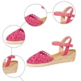 thumbnail image 4 of Rokment Womens Crochet Platform Wedge Sandals Bohemian Handwoven Straw Espadrilles Chunky High Heels Beach Casual Closed Toe Dress Summer Shoes for Vacation Spring Summer Fall Hot Pink Size 8.5, 4 of 7