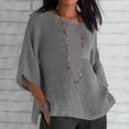 thumbnail image 2 of Patlollav Ladies Clearance,Womens Fashion Cropped Sleeve Solid O-Neck Cotton Loose Shirts Tops Rollbacks, 2 of 5
