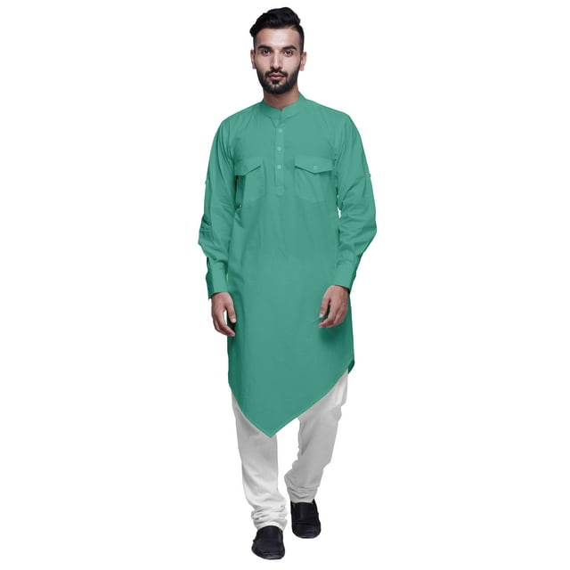 Atasi Kurta Long Asymétrique en Coton à Col Mandarin pour Garçons, Tenue Décontractée