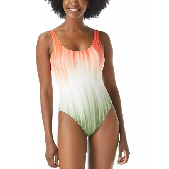 Vince Camuto ORANGE/WHITE/GREEN Dip-Dyed Scoop-Neck One-Piece Swimsuit, US 4