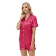 thumbnail image 4 of Xyxonk Pajama Sets for Women 2 Piece Soft Button Down Silk Satin Lounge Set Short Sleeve Shirt and Womens Pajama Pants Plus Size Lounge 2 Piece Homewear Hot Pink XL, 4 of 7