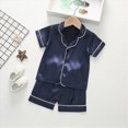 thumbnail image 2 of CAUYDY Toddler Baby Cotton Summer Pajamas Set Button Down Short Sleeve Tops Shorts Pjs 2pcs Boy Girl Solid Sleepwear Outfit(L101-Dark Blue,2-3 Y), 2 of 7