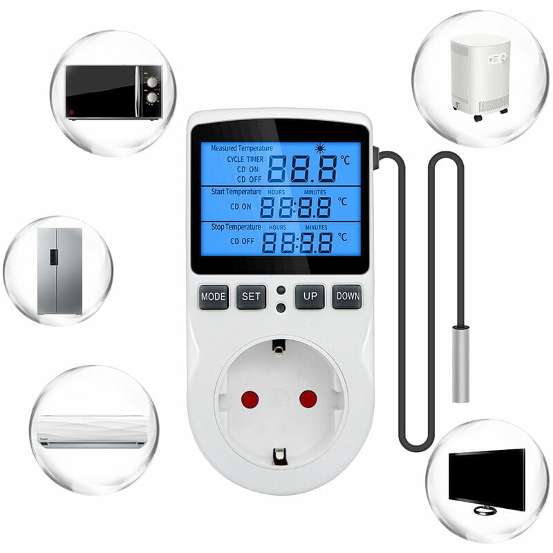 Digital Display Thermostat Timer for Reptile Incubator Terrarium, Temperature Correction with Relay Output for Greenhouse Freezer Refrigerator Heater Fridge Home Brew Vivarium