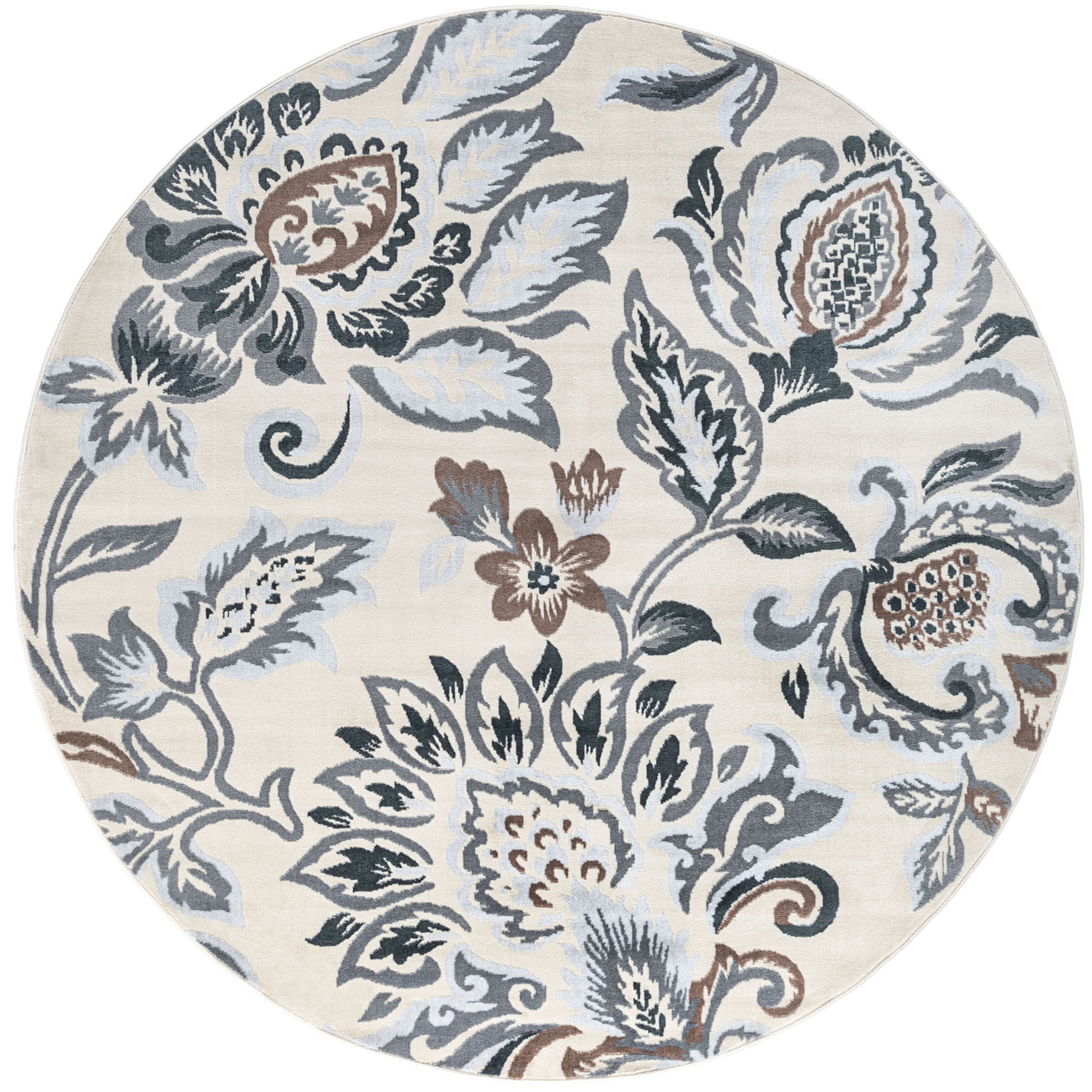 Madison Traditional 5' Round Cream Polypropylene Indoor Area Rug